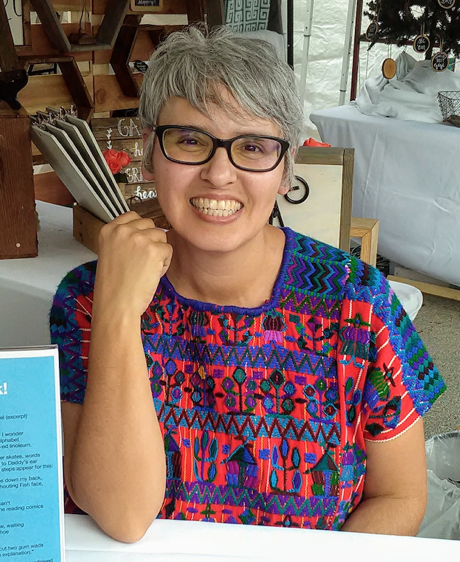 Rebecca wearing a huipil from Guatemala